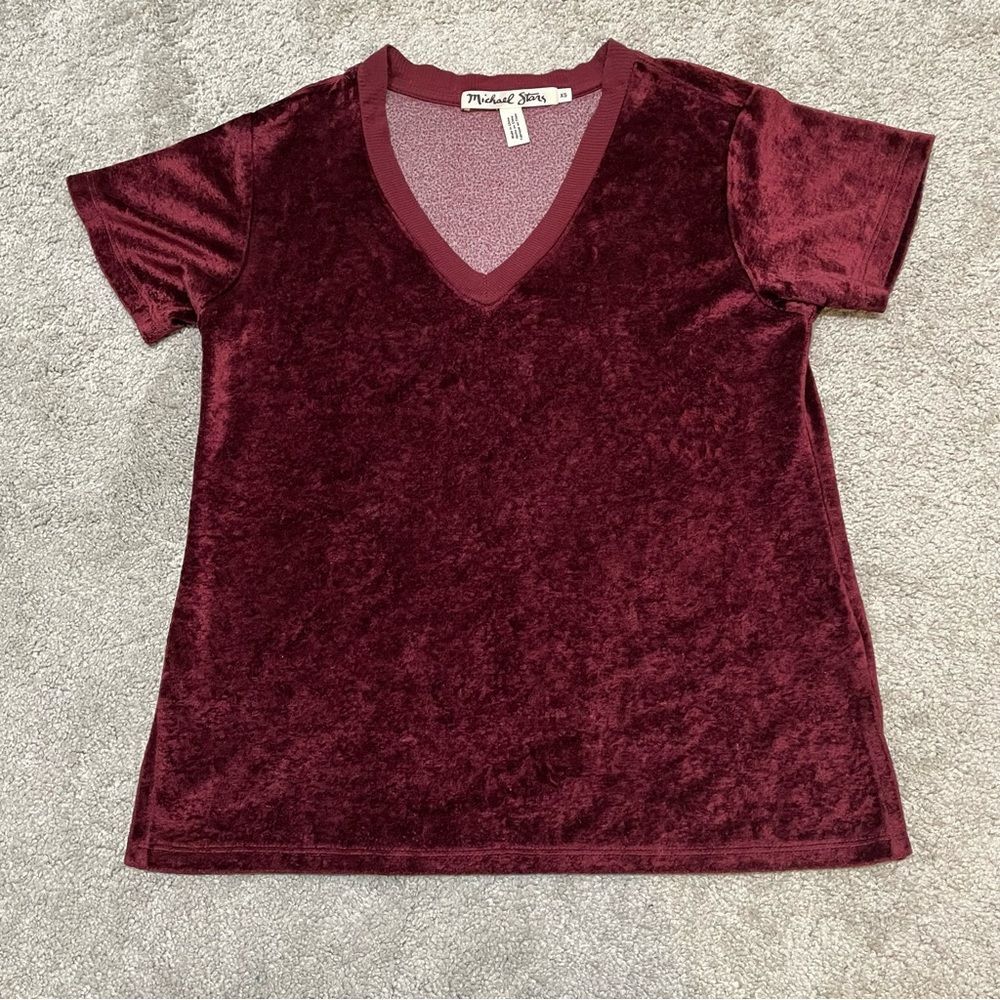 Michael Stars Anthropologie Maroon Burgundy Velvet V-Neck Top Size XS